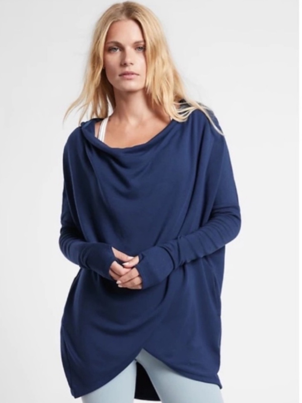 Athleta Purana Wrap Sweatshirt Large Sequoia Blue Modal Hoodie 486073